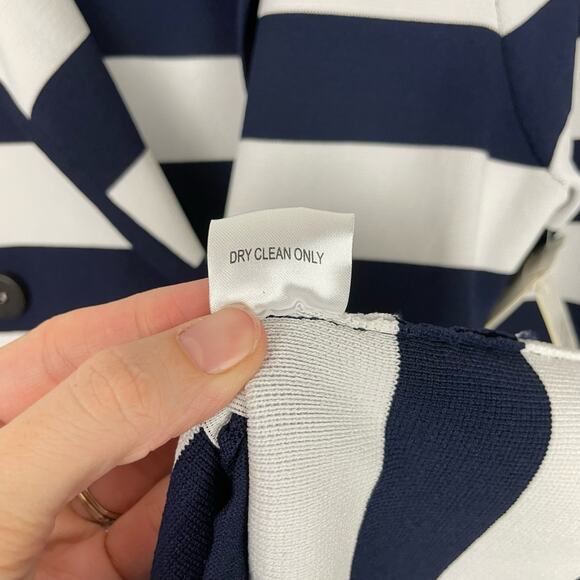 Luii | NWT Anthro Navy & White Stripe Thick Woven Knit Button Front Jacket - Picture 13 of 13